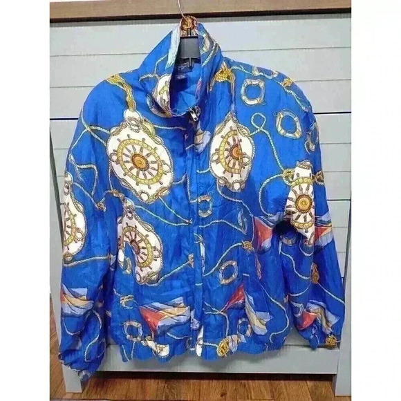 Vintage Kim Rogers Sport 100% Silk Zip Up Jacket Women's Size L Bomber Blue Rare - Picture 1 of 5